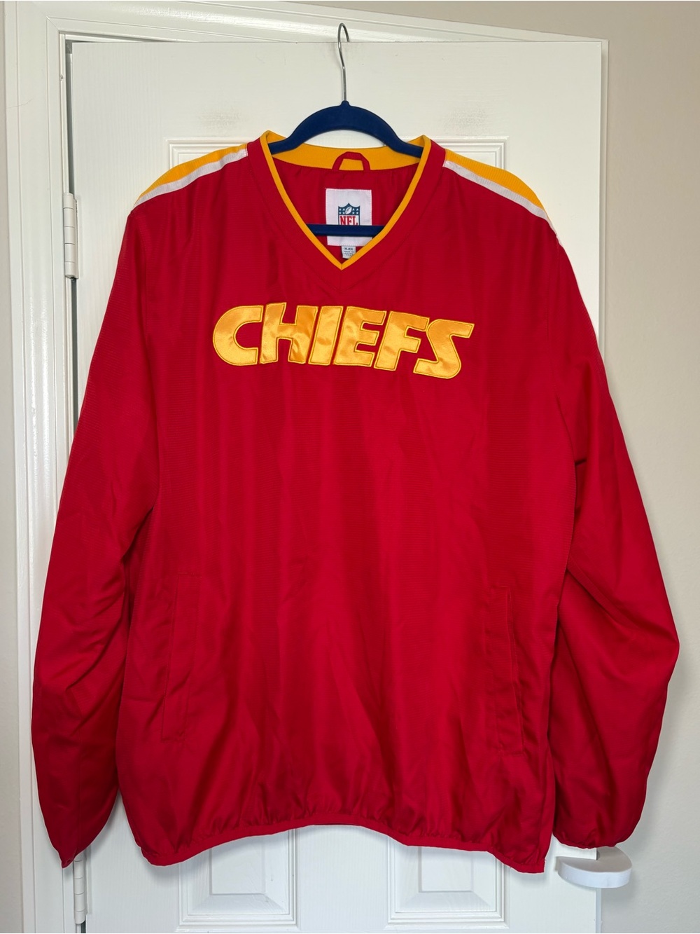 Kansas City Chiefs NFL Red‎ Pullover Windbreaker Jacket XL Embroidered Spellout